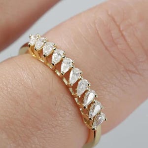 14K Yellow Gold Pear Lab Diamond Wedding Band - Half Eternity