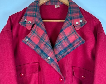 Vintage 90's J Crew Heavy Wool Plaid Removable Real Shearling