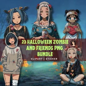 Spooky Cute Zombie Clipart Bundle - Kawaii Halloween Stickers PNG | Anime Style Digital Download