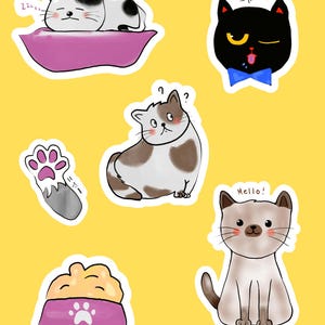 Lot de 6 autocollants chat, autocollants numériques, autocollants chats mignons, autocollants imprimables, autocollants Kawaii, autocollants esthétiques, autocollants faits main