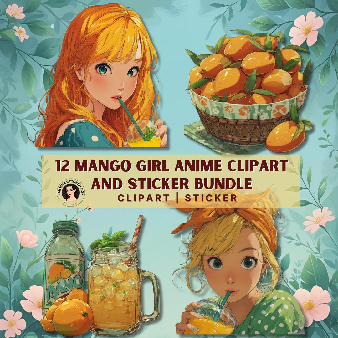 Anime Mango Stickers & Clipart: Summer Pastel Theme (PDF Download) - Etsy