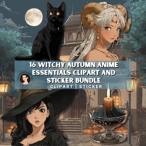 Witchy Autumn Clipart & Sticker Bundle – Cozy Fall Season PNGs for Crafts and Journaling