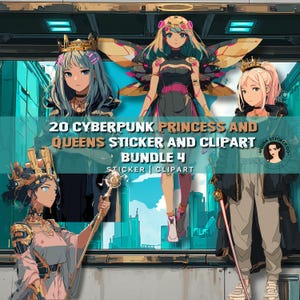 Cyberpunk Princess & Queen Anime Clipart – 20 Futuristic PNGs for Stickers and Digital Crafts