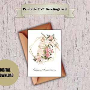 Carte d'anniversaire imprimable - élégante note d'amour pliée de 5 x 7 - carte bricolage à téléchargement immédiat pour les couples