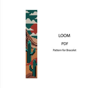 Cactus Desert Bead Loom Pattern PDF, Sunset Landscape Bracelet Pattern, Instant Download