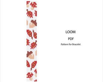 Patrón de pulsera de telar con hojas de otoño – PDF de abalorios Miyuki Delica – Diseño de abalorios otoñales – Descarga instantánea