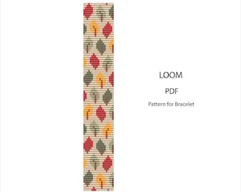 Fall Leaves Loom Bracelet Pattern | Miyuki Beading PDF | Autumn Floral Seed Bead Pattern