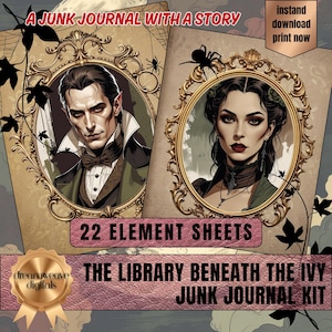 Paquete de elementos vampíricos, suministros para encuadernación, diario de cuentos, papeles del Viejo Mundo, efímeras de Drácula, gótico romántico, hoja vintage, retrato oscuro