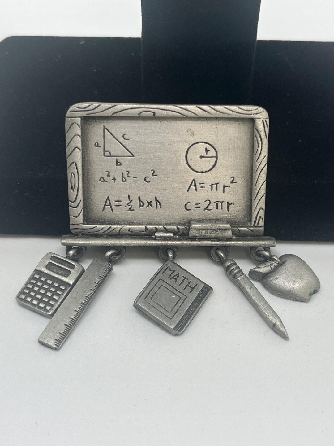 Signed JJ Vintage Teacher Math Chalkboard Brooch Pewter Charm Pin or ...