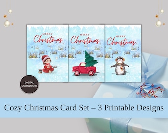 Cozy Christmas Card Set | 3 Printable Holiday Designs (PDF)
