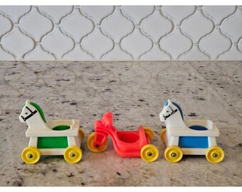 Fisher Price Little People Little Riders Rocking Horses and Tricycle VTG 1970's