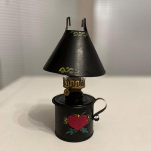 Tole Painted Kerosene Lamp | Small Rustic Farmhouse Lamp | Cottagecore Home Decor