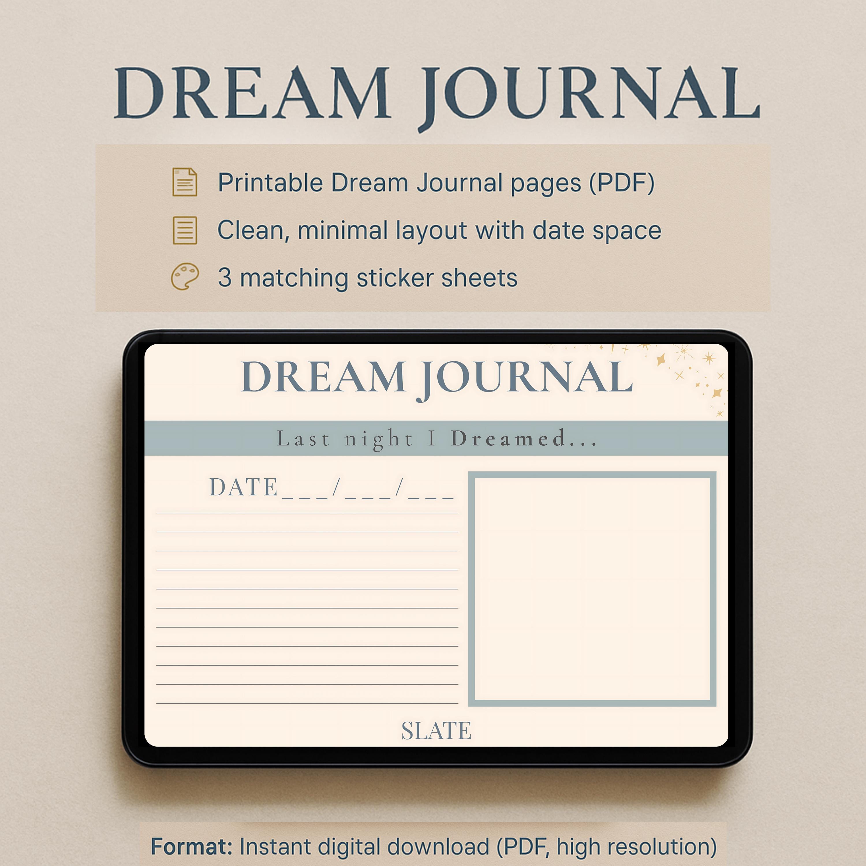 Dream Journal Printable Pdf Png Matching Stickers Digital Journaling ...