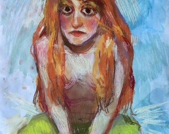 Retrato de la ira femenina, 29x42, dibujo al pastel suave, pasteles suaves, pintura, obra de arte original.