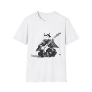 Cool Cat Playing Guitar T-Shirt, Music Lover Gift, Unisex Graphic Tee, Anime Style, Funny Cat Shirt, Perfect for Birthdays
