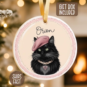 Cat Ornament Personalized, Custom Name Pet Ornament, Cat Keepsake, Cat Mom Ornament, Cat Mom Cat Dad Gift, Black Cat Christmas Ornament