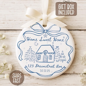 Home Sweet Home Ornament, Personalized New Home Ornament, Housewarming Gift, Realtor Client Gift, Couples Home Whimsical Ornament