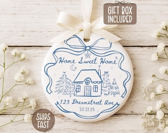 Home Sweet Home Ornament, Personalized New Home Ornament, Housewarming Gift, Realtor Client Gift, Couples Home Whimsical Ornament