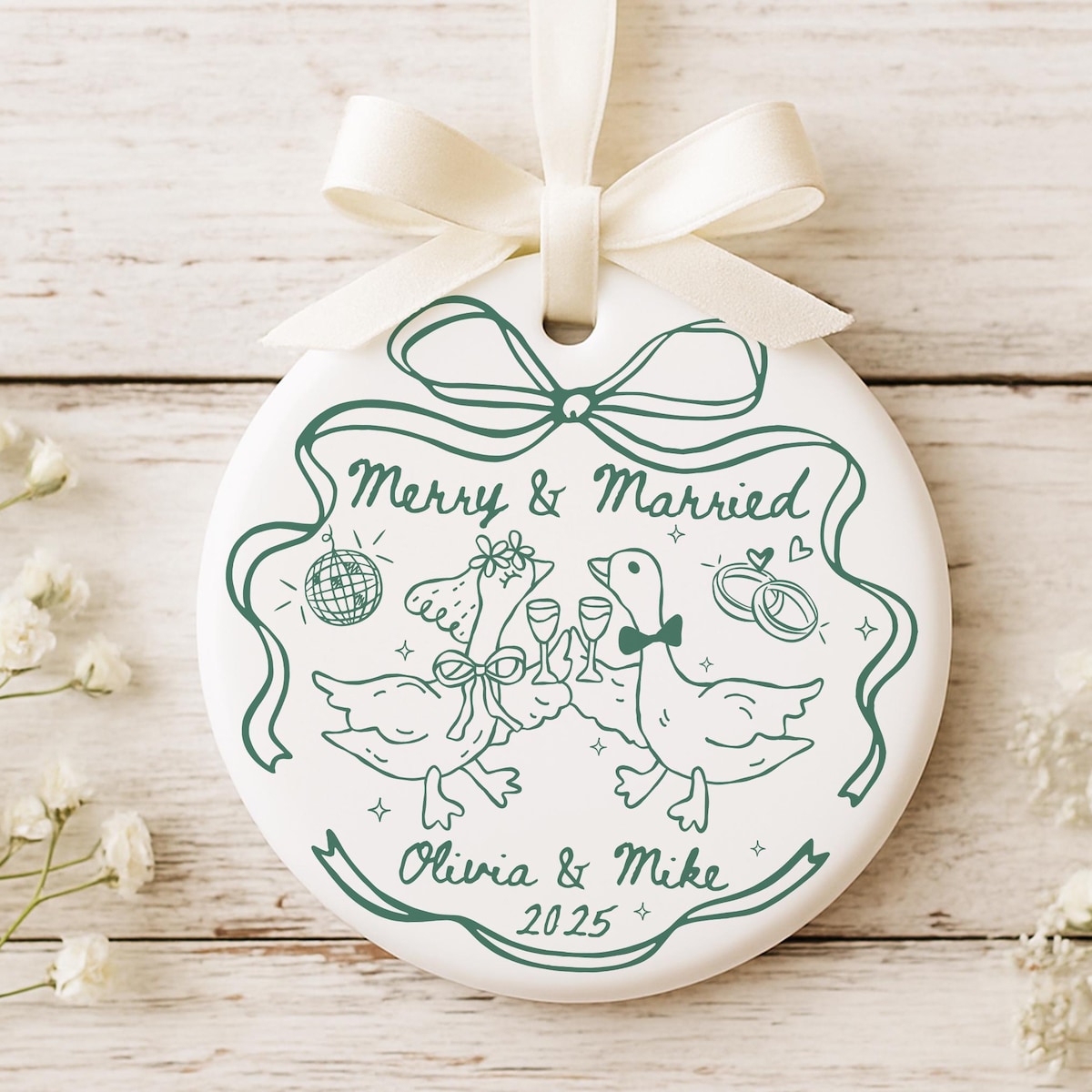 Merry and Married Ornament Personalized, Custom First Christmas Married Ornament, Personalized Wedding Keepsake, Christmas Gift for Newlywed - Etsy