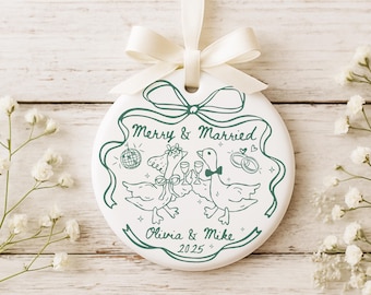 Merry And Married Ornament Personalized, Custom First Christmas Married Ornament, Personalized Wedding Keepsake, Christmas Gift For Newlywed