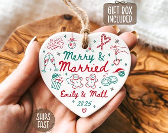 Merry And Married Ornament Personalized, Custom First Christmas Married Ornament, Personalized Wedding Keepsake, Christmas Gift For Newlywed