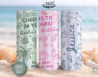 Birthday Tumbler Personalized, Birthday Tumbler Favor, Personalized Beach Girls Trip Cups, Beach Birthday Custom Cups