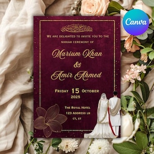 Nikkah Invitation Red and Gold | Digital Muslim Wedding Invite | Islamic Elegant Wedding Invite | Nikkah Invitation Template