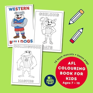 Printable AFL Colouring Book for Kids | Ages 7-10 | Home or School Classroom Activity