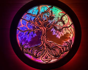Baum des Lebens & Licht - Glühende Laser Cut Wandkunst mit LEDs und Animierten Lichtern