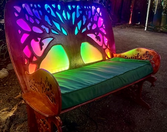 Eiche LED leuchtende Sitzbank — Garten- oder Festivalmöbel - Handgemachte Kunst