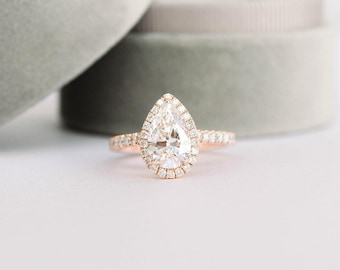 Bague de fiançailles poire moissanite, or massif 14 carats, bague de promesse minimaliste