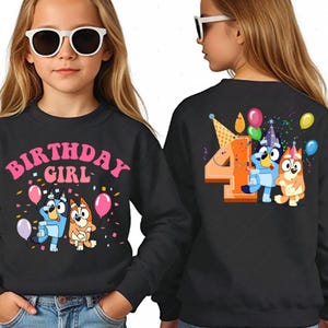 Bluey Personalized Birthday Girl Shirt, Kids Blue Dog Custom Age Birthday Girl Shirt