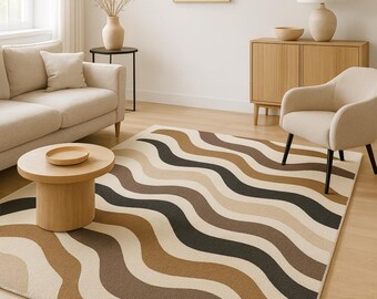 Mid-Century Modern Wavy Area Rug | Groovy Abstract Carpet