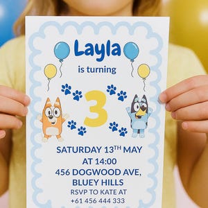 Bluey Inspired Birthday Invitation | Editable Bluey Invite Template | Printable Kid&#39;s Birthday | Instant Download | Custom Text Canva