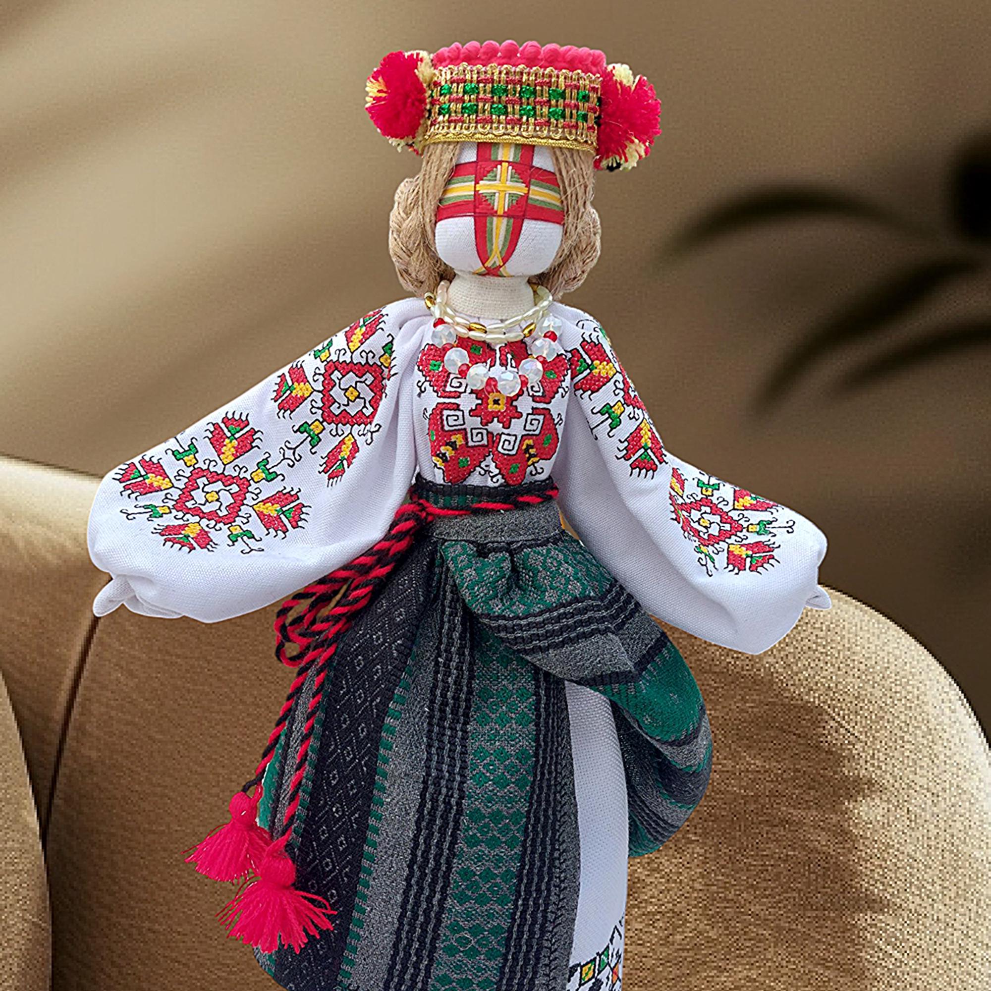 手作りのモタンカ人形、幸運の女神、ウクライナ刺繍、民族のお守り