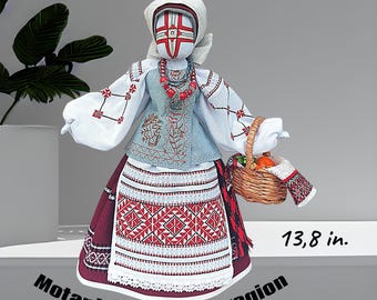 Handgjord ukrainsk Motanka-docka – slavisk skyddande amulett, folkkonst, andlig bohemisk dekor, samlardocka