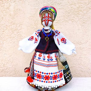 Ukrainian motanka “Purity and Harmony” amulet with a bag of healing herbs and a small broom, handmade, ethnic Slavic doll, gift from Ukraine