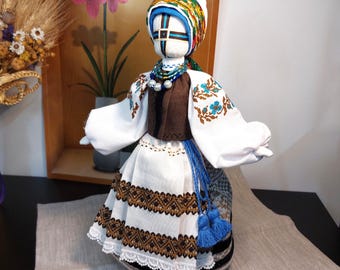 Handmade Motanka Doll, Ukrainian Embroidery, Ethnic Folk Art