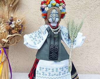 Handmade Ukrainian Rag Doll: Embroidered Clothing, Folk Art Talisman