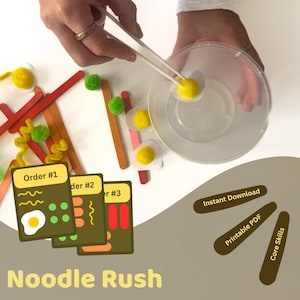 Noodle Rush - PDF para impressão - Somente download - Atividade de coordenação motora fina para crianças | Cartões de pedido de comida para terapia ocupacional | Atividade de coordenação motora de faz de conta