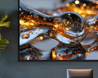 Arte en vidrio fusionado, oro brillante, abstracto, descarga digital. Arte mural fluido y maximalista. Diseño moderno para galerías. Regalos corporativos de lujo.