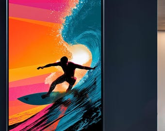 Surfing Wall Art Digital Download Surfboard Poster Surfer Silhouette Print Ocean Wave Art Coastal Beach Surf Decor for Home or Office