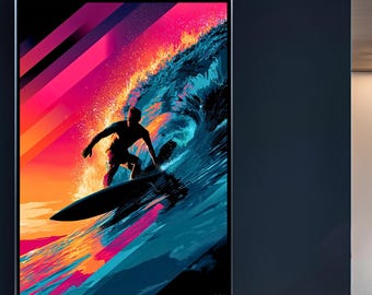 Surfing Wall Art Digital Download Surfboard Poster Surfer Silhouette Print Ocean Wave Art Coastal Beach Surf Decor for Home or Office