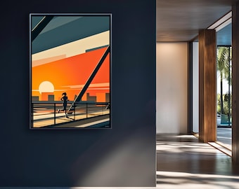 Female Runner Wall Art Digital Download Sunset City Fitness Motivation Poster for Home Gym Decor or Workout Room Inspiration