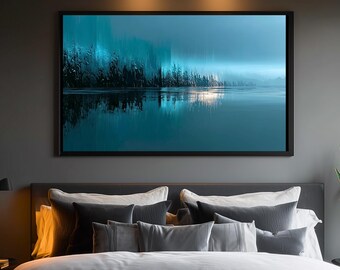 Arte de pared azul abstracto con reflejo del océano, descarga digital japonesa Wabi Sabi, decoración moderna inspirada en la naturaleza, regalos corporativos de lujo.