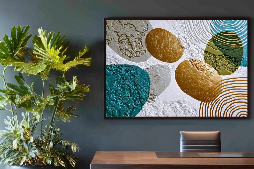 Bold Color Abstract Wall Art Watercolor Texture Blue Gold Digital ...