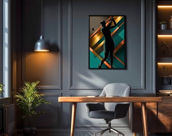 Golf Wall Art Digital Download Modern Golf Poster Female Golfer Print Bold Sports Silhouette Gift for Women Home or Office Decor