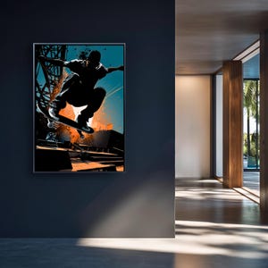 Skateboarding Wall Art Digital Download Skater Silhouette Print Extreme Sports Poster Modern Street Skateboard Decor for Home or Office