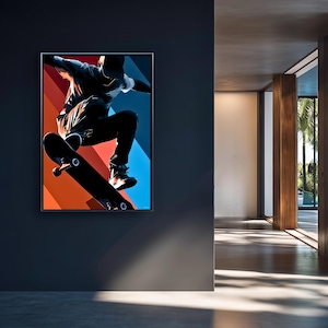 Skateboard Wall Art Digital Download Modern Skater Silhouette Poster Urban Room Decor Bold Gradient Printable Art and Skateboarding Gift