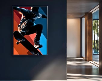 Skateboard Wall Art Digital Download Modern Skater Silhouette Poster Urban Room Decor Bold Gradient Printable Art and Skateboarding Gift